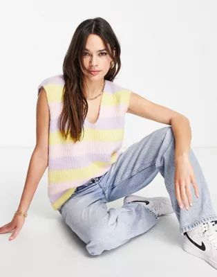 Vero Moda oversized knit vest in pastel stripe | ASOS (Global)