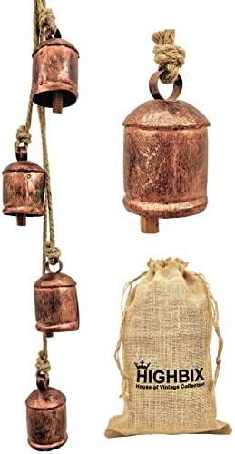 HIGHBIX Harmony 4 Cow Bells Cluster on Rope Large Rustic Vintage Lucky Cow Bells On Rope Wall Han... | Amazon (US)