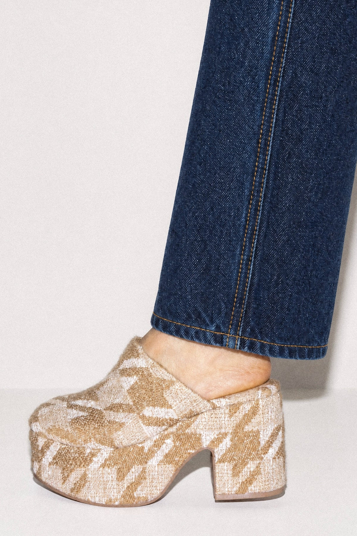Miso Platform Clog Latte Fabric | Larroude