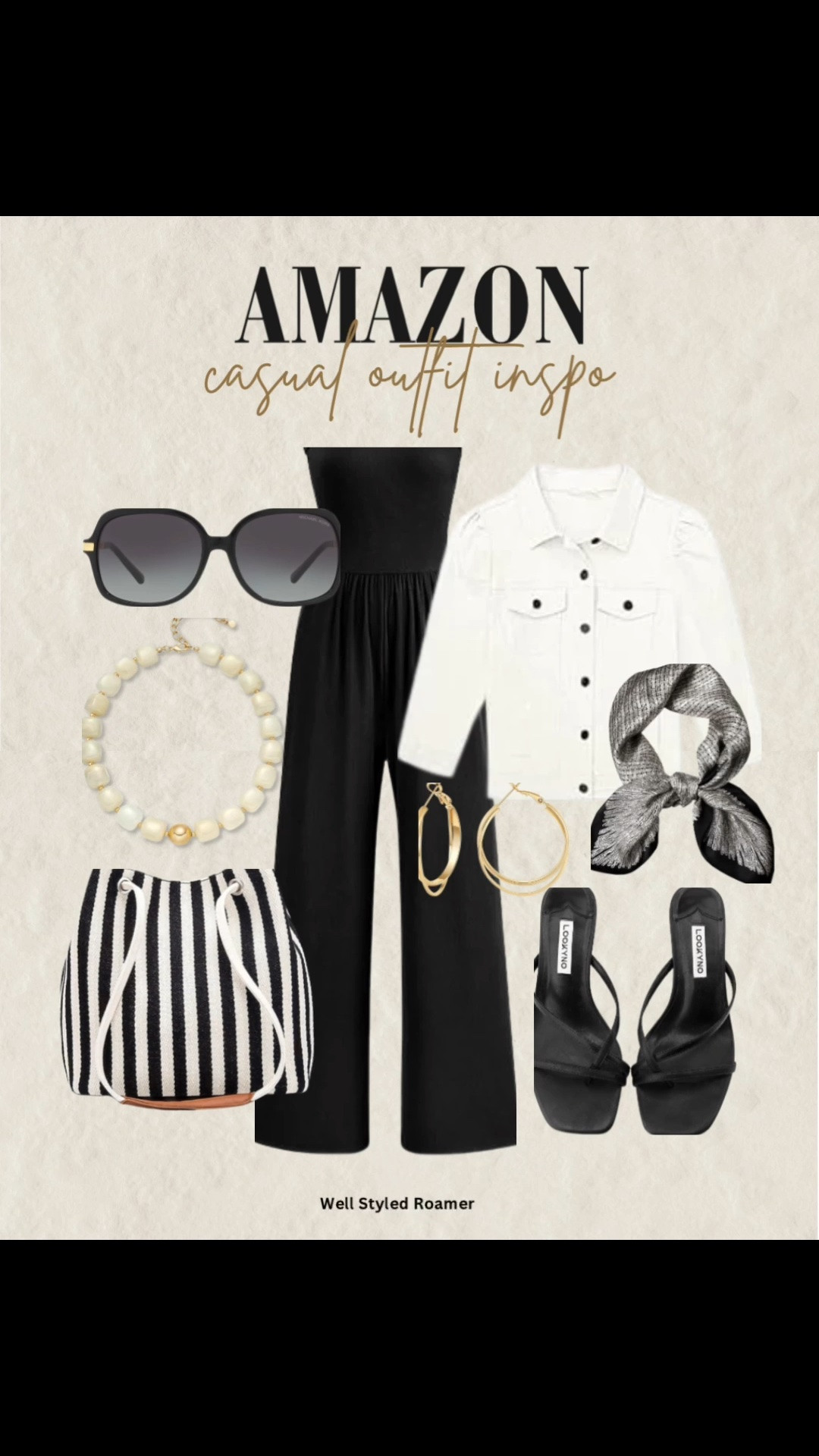 Classic black tube top jumpsuit with a white denim jacket-/casual beach or date night chic. 

#casualjumpsuit #blackoutfit #chicstyle

#LTKOver40