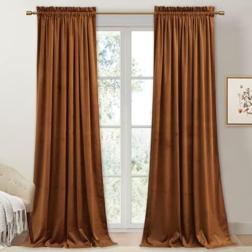 StangH Burnt Orange Velvet Curtains 96 inches Long, Living Room Light Blocking Privacy Velour Win... | Amazon (US)