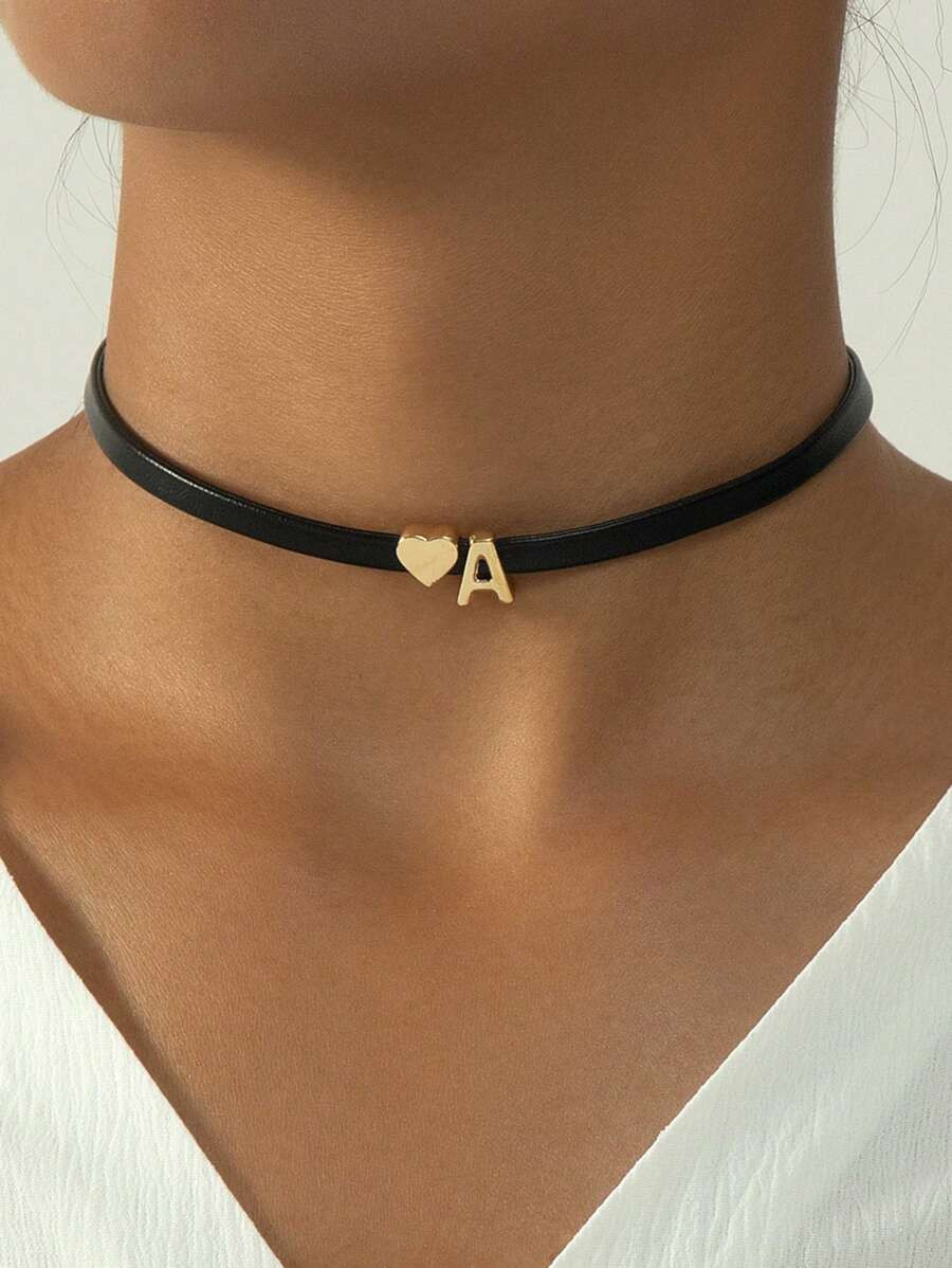 1pc Trendy Minimalist Metallic Heart & Letter Design Choker Necklace | SHEIN