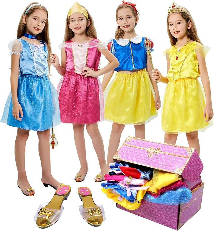 17 Pcs Girls Princess Dress Up Trunk Role Play Cosplay Set with Princess Shoes Crown Accessories ... | Amazon (US)
