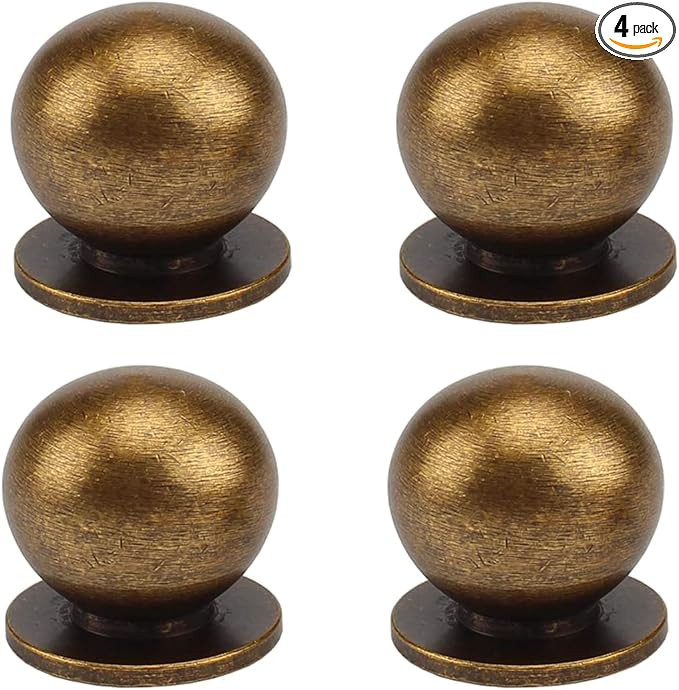 RZDEAL 4Pcs 1-1/8 Inch Round Solid Brass Pulls Antique Brass Cabinet Drawer Knobs Handles Modern ... | Amazon (US)