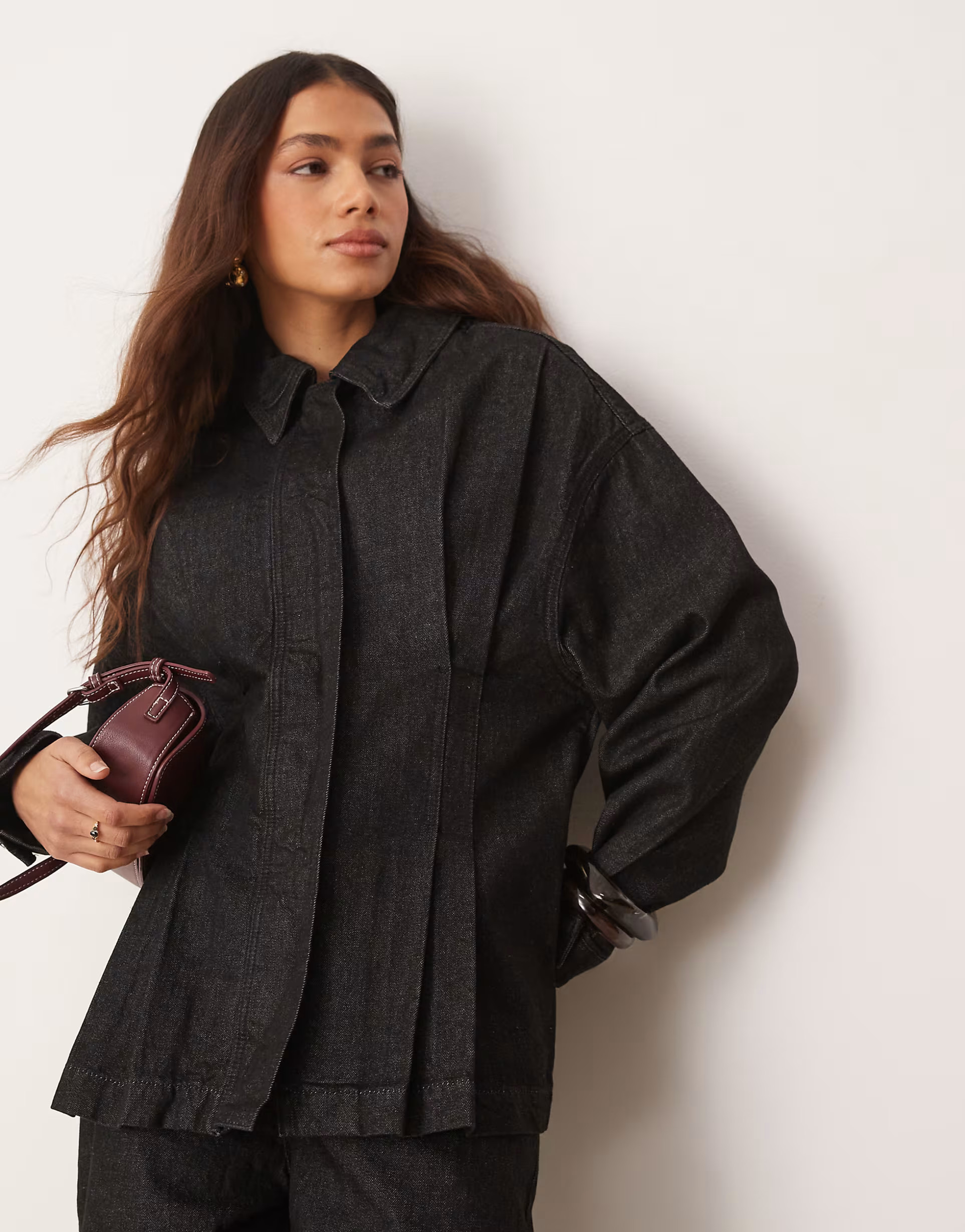 ASOS DESIGN cinched shirt co-ord in black | ASOS (Global)