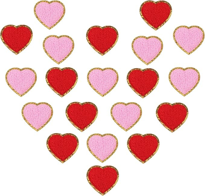 20Pcs Valentine's Day Iron On Patch Gold Edge Heart Chenille Patch Red Pink Embroidered Heat Tran... | Amazon (US)