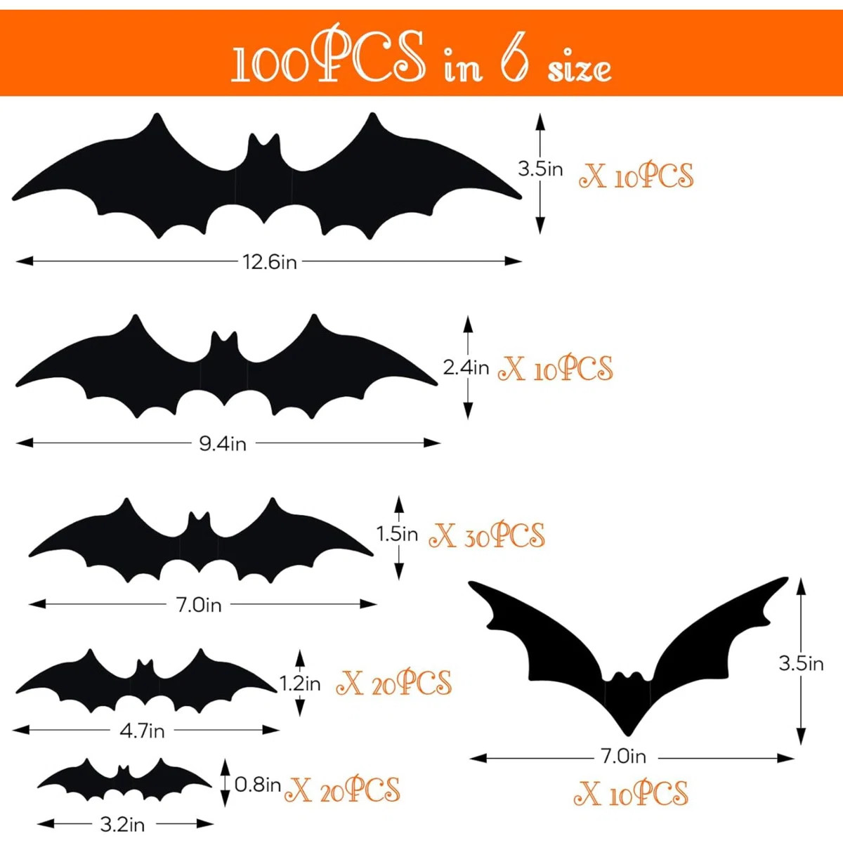 Bats Wall Decor, 100Pcs 3D Bat Halloween Decorations, 6 Different Sizes PVC Black Bat Sticker For... | Wayfair North America