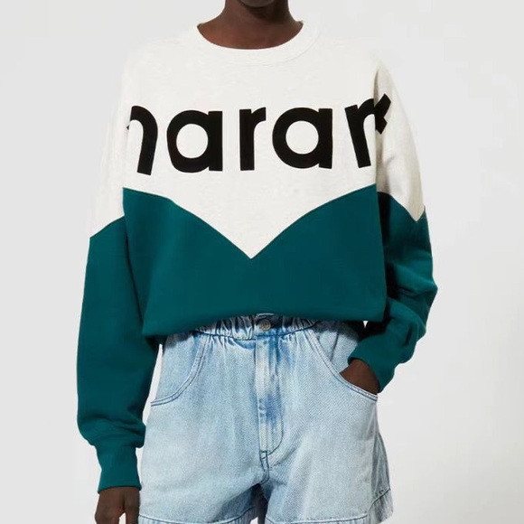 Isabel Marant Teal and White Color Block Sweatshirt | Poshmark