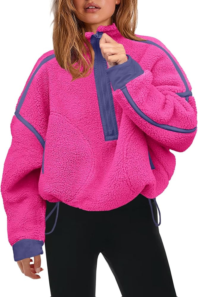 Panadila Womens Half Zip Sherpa Fleece Pullover Soft Oversized Sweatshirt with Pockets Warm Fuzzy... | Amazon (US)