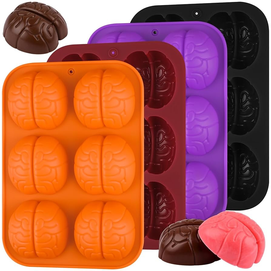 HUAKENER 4 Pack Brain Chocolate Molds, Silicone Brain Candy Mold, Halloween Chocolate Molds for H... | Amazon (US)