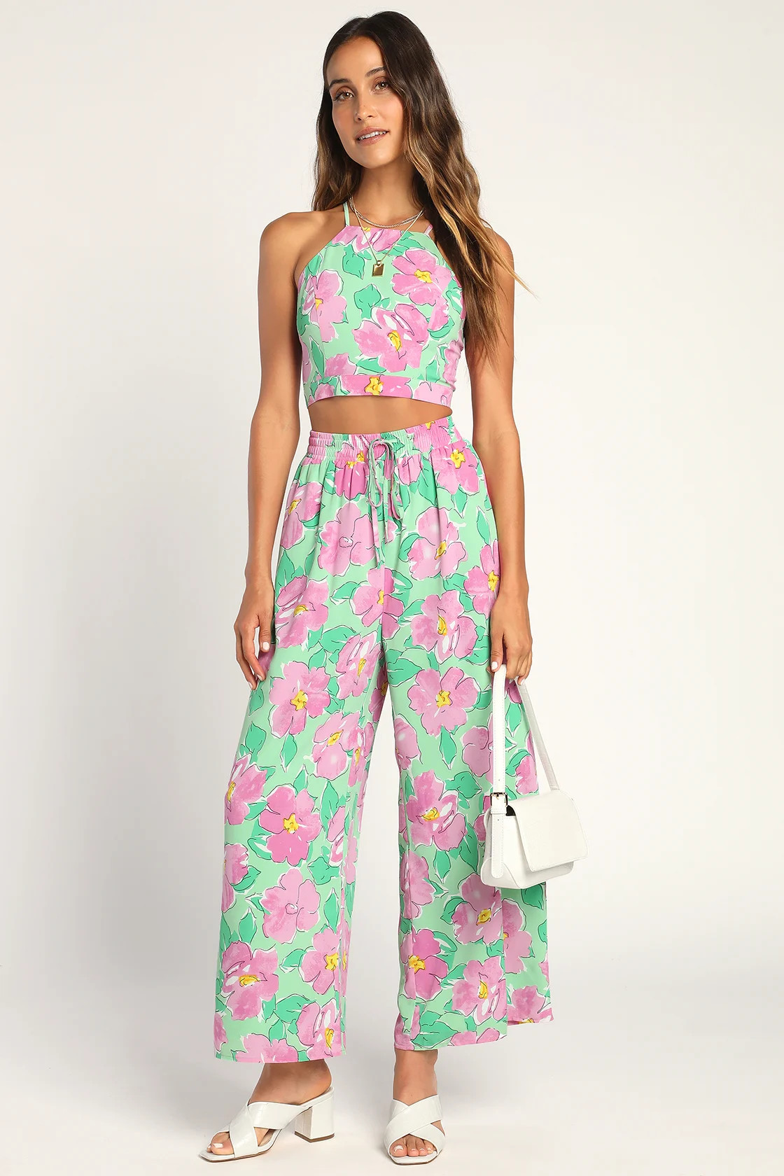 Feeling Joyful Green Floral Print Wide-Leg Pants | Lulus (US)