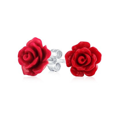 Bling Jewelry Romantic 3D Carved Flower Red Rose Stud Earrings Lightweight 10MM Color - Red | Target