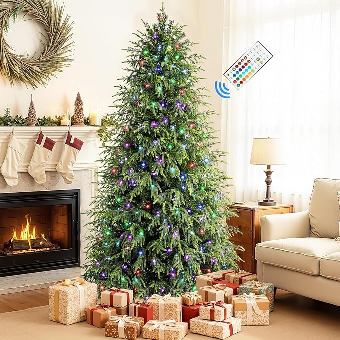 SHareconn 7ft Prelit Hinged Norfolk Pine Artificial Fake Christmas Tree with Remote Control, Pre-... | Amazon (US)