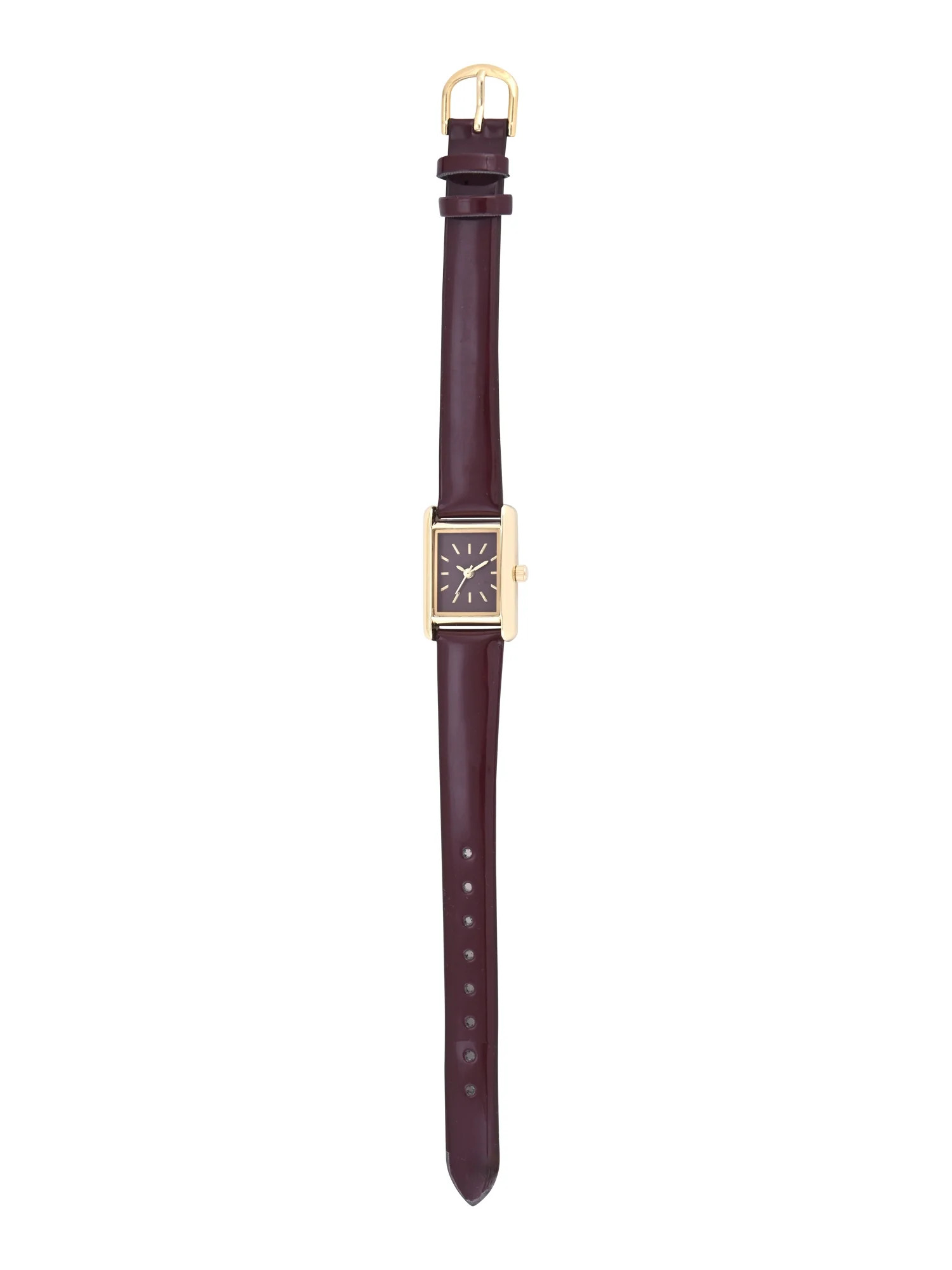 No Boundaries Adult Female Goldtone Rectangular Case Watch with Monochramatic Burgundy Patent Str... | Walmart (US)