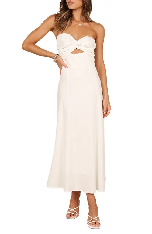 Petal & Pup Rosetta Cutout Cotton & Linen Strapless Dress in White at Nordstrom, Size 0 | Nordstrom