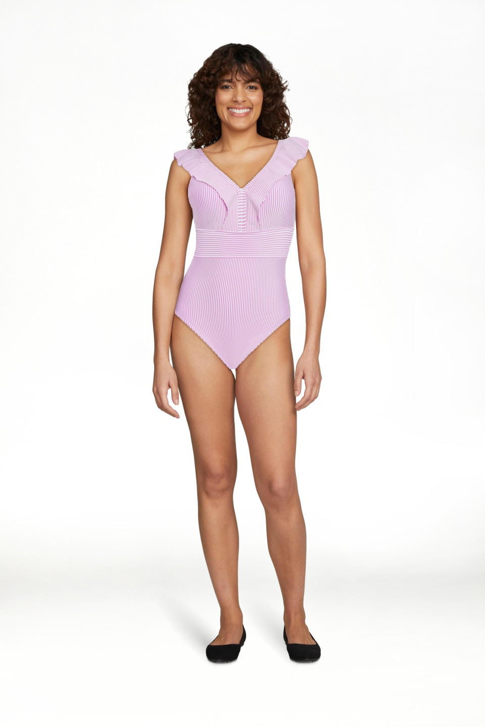 Time and Tru Women’s Ruffle Seersucker One Piece Swimsuit, Sizes XS-3X | Walmart (US)