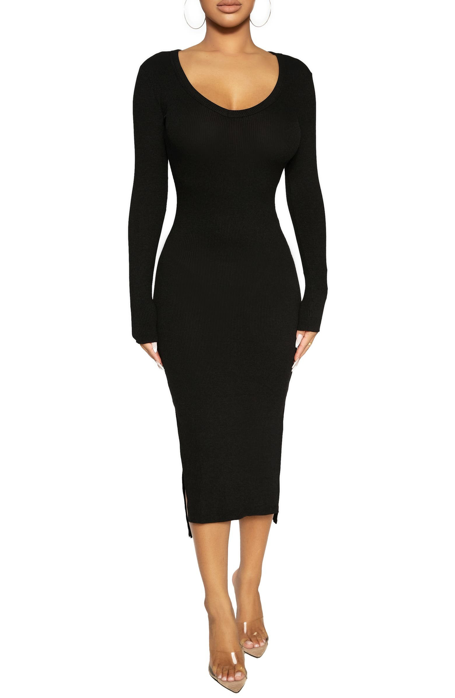 Microrib Side Slit Long Sleeve Dress | Nordstrom | Nordstrom