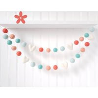 Spring Felt Ball Garland, Coral & Mint, Girl Nursery Decor, Baby Shower, Wedding, Heart Easter Pom G | Etsy (US)