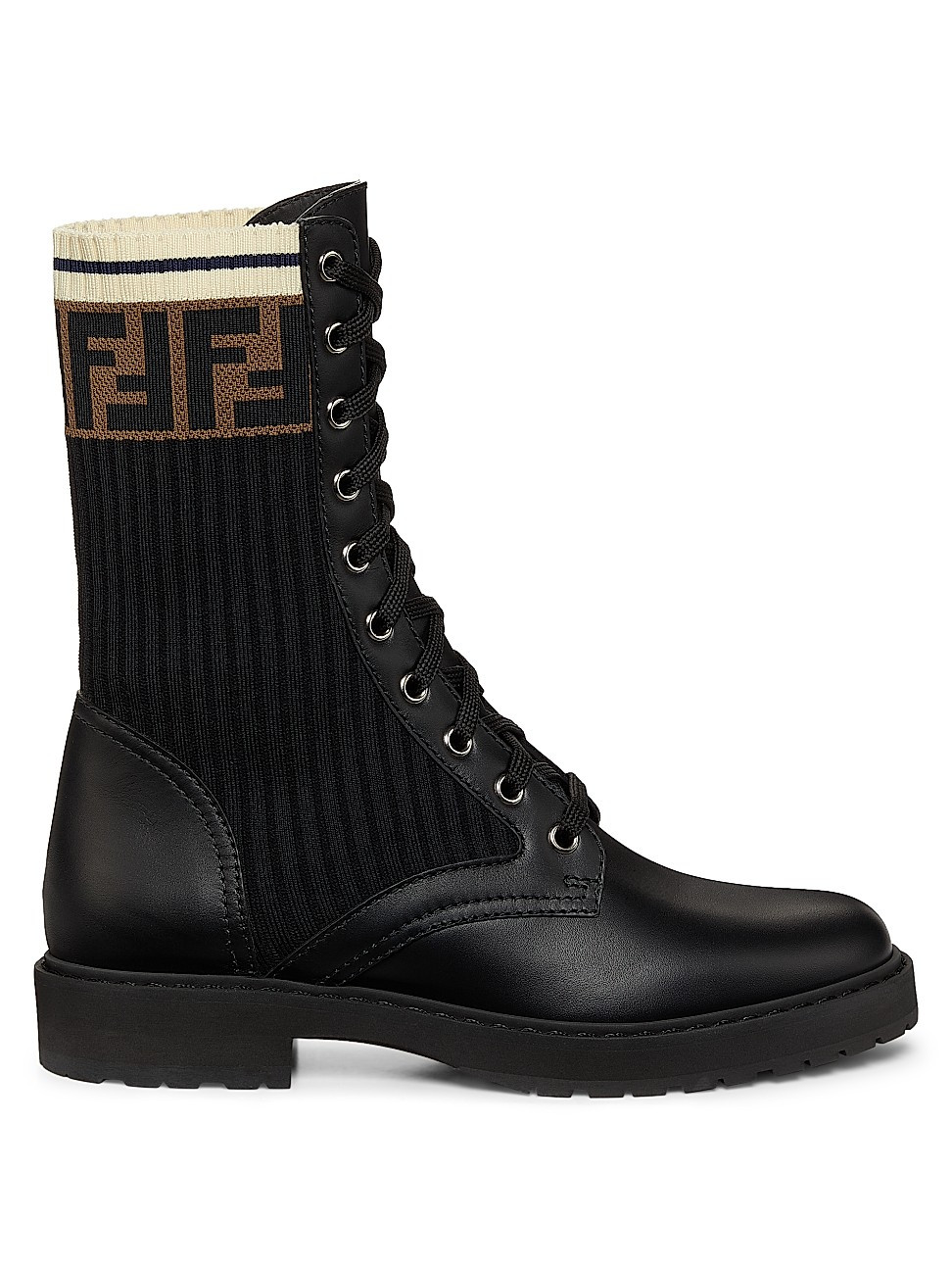 Fendi Women's Rockoko Knit Leather Combat Boots - Black - Size 38 (8) | Saks Fifth Avenue