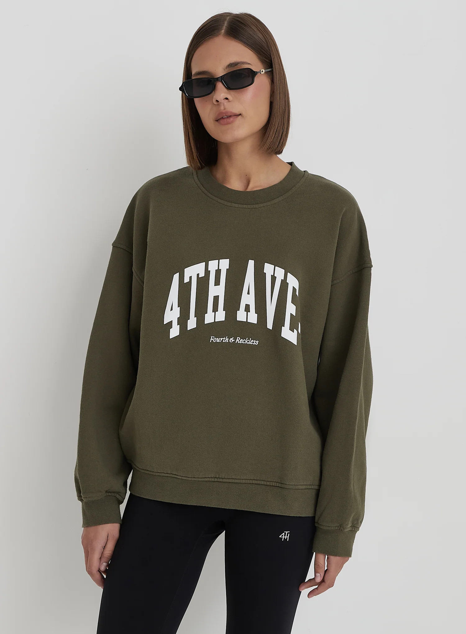 Olive 4th Avenue Slogan Oversized Sweatshirt- Avenue | 4th & Reckless