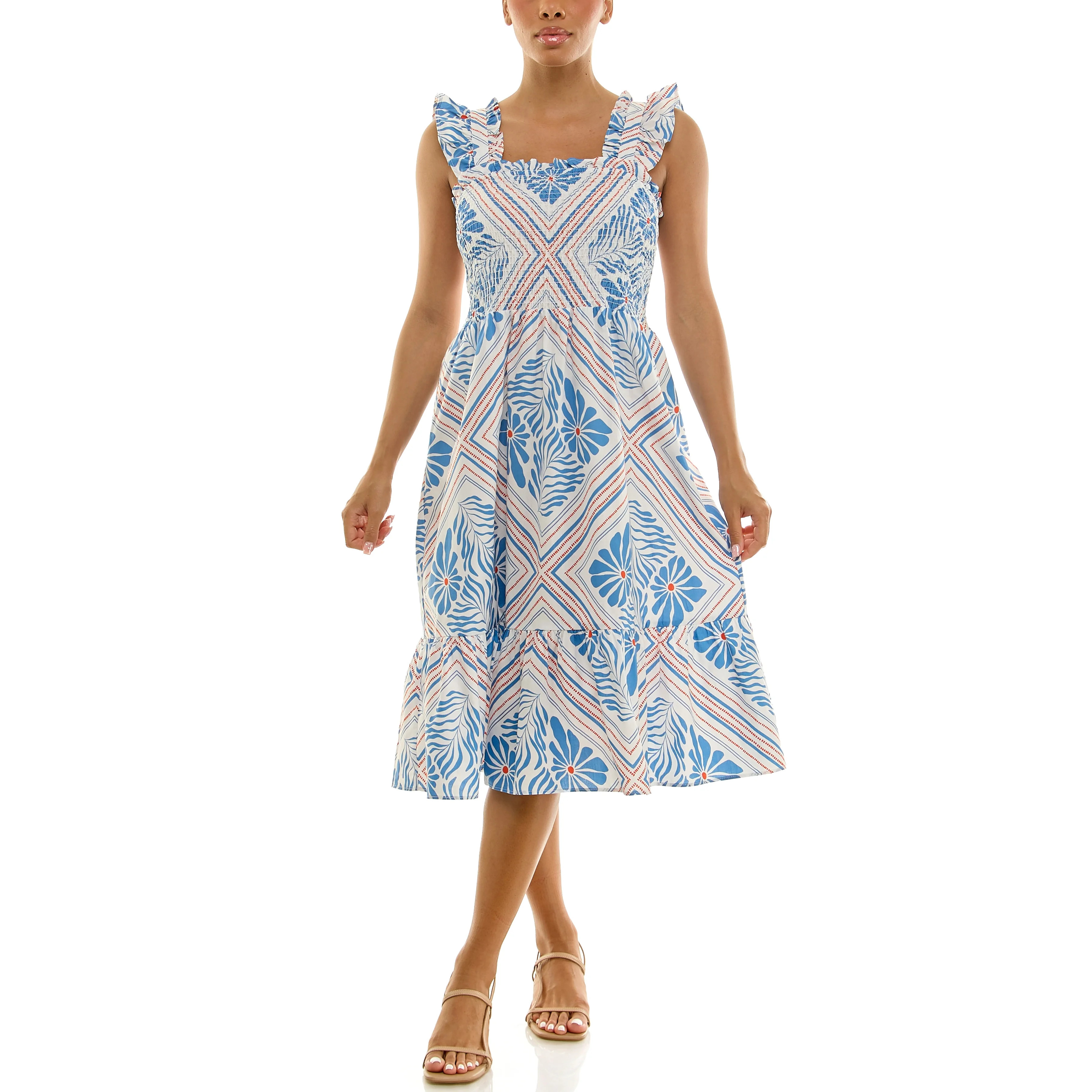 Nanette Lepore Women's Smocked Flutter Sleeve Midi Dress, Sizes XS-XXXL | Walmart (US)