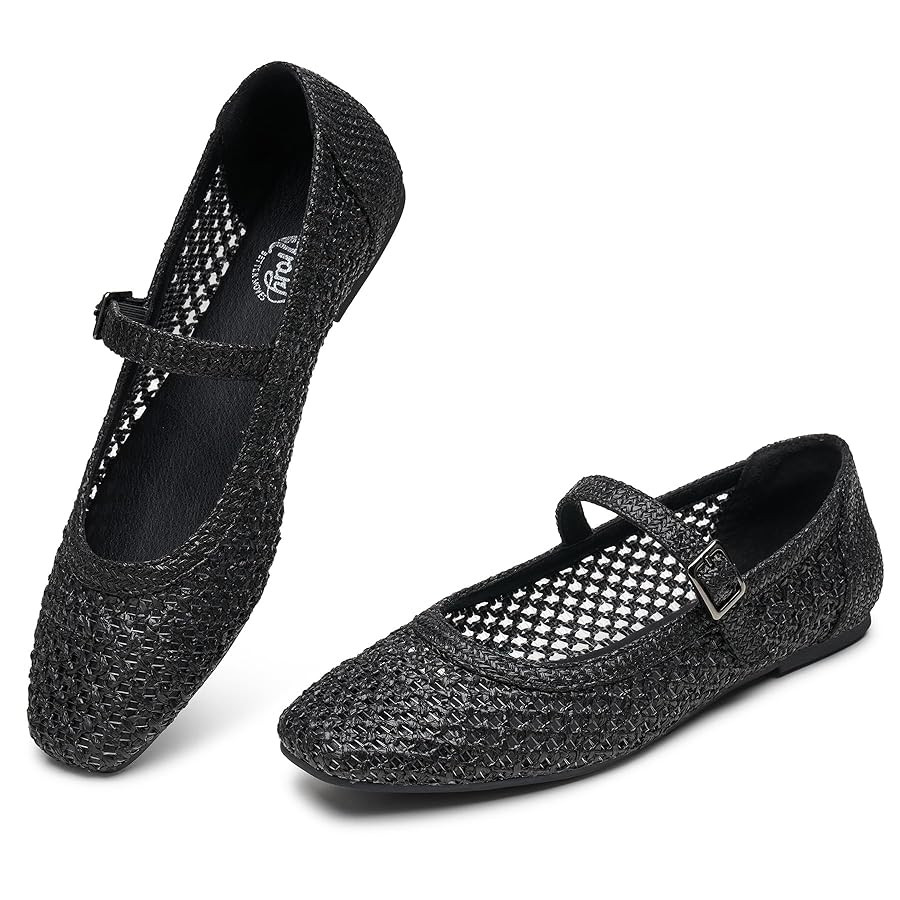 Trary Mary Jane Shoes Women Woven Flats for Women Dressy Ballet Flats Squared Toe Mary Jane Flats... | Amazon (US)