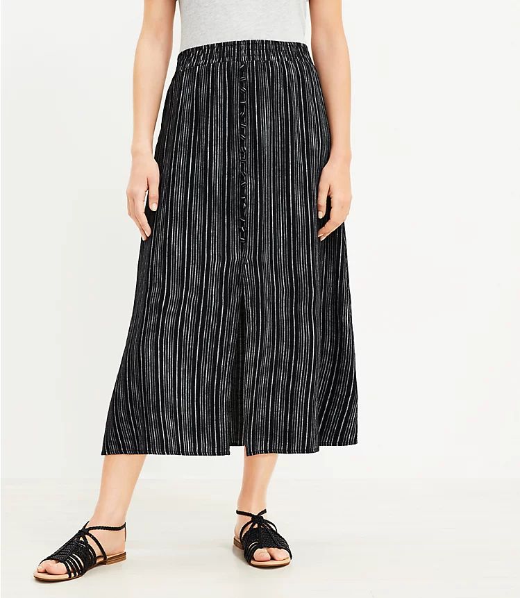 Striped Button Pull On Midi Skirt | LOFT | LOFT