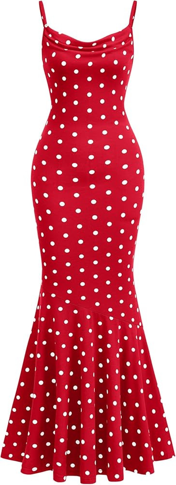 PRETTYGARDEN Womens Summer Dresses 2026 Polka Dot Spaghetti Strap Cowl Neck Bodycon Wedding Cockt... | Amazon (US)