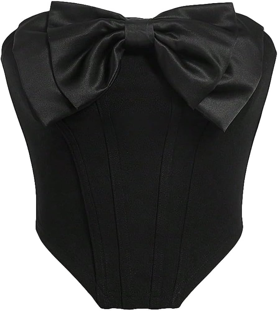 Women's Casual Bow Front Crop Bandeau Top Casual Strapless Summer Slim Fit Sleeveless Tube Tank T... | Amazon (US)