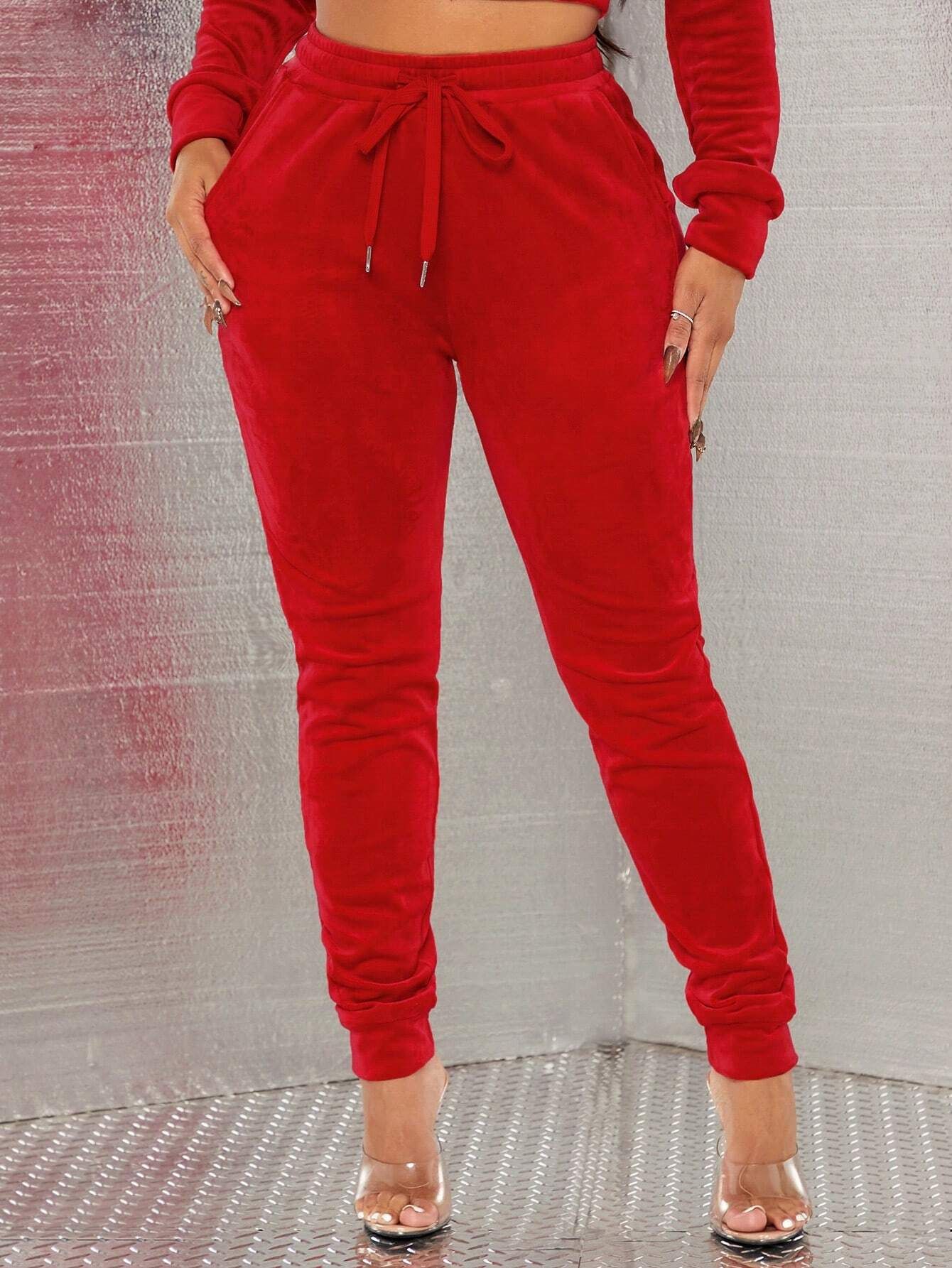 SHEIN SXY Christmas Plush Home & Casual & Sports Red Women's Sweatpants | SHEIN