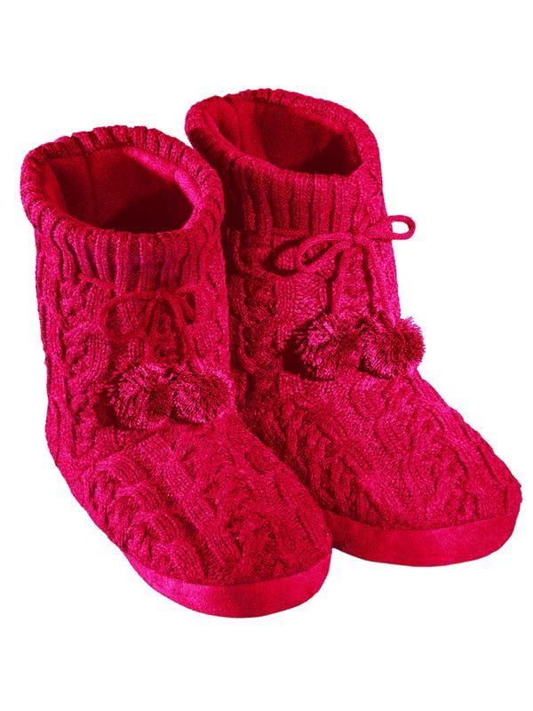 Women's Cable Knit Bootie Slippers Womens Red Medium, Red, Medium | Walmart (US)