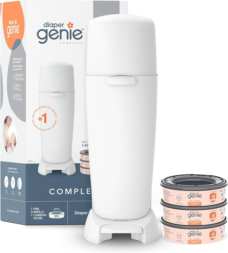Diaper Genie Complete Pail (White) | Includes 3 Refills that hold up to 810 newborn-size diapers ... | Amazon (US)
