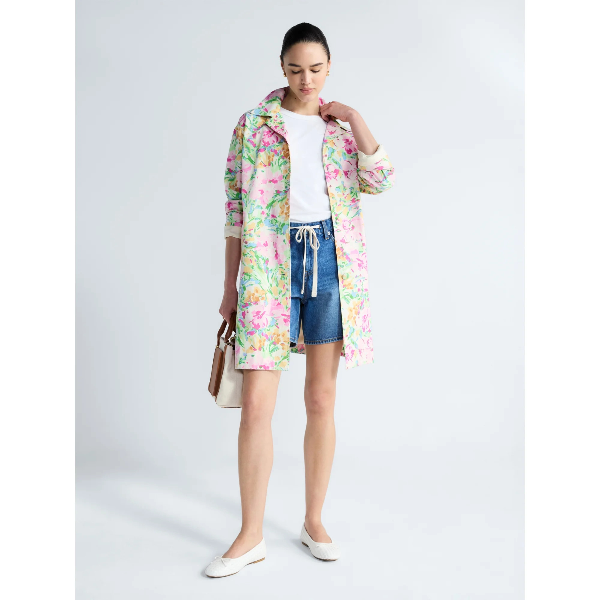 Free Assembly Women's and Women's Plus Floral Car Coat with Long Sleeves, Sizes XS-4X - Walmart.c... | Walmart (US)