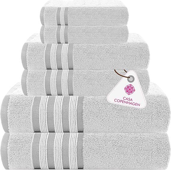 CASA COPENHAGEN Zero Twist, 6 Pieces Set 100% Cotton 0" Twist Towel Set- White, 600 GSM, 2 Bath, ... | Amazon (US)