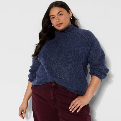 Women's Turtleneck Boucle Tunic Pullover Sweater - Wild Fable™ Navy Blue 4X | Target