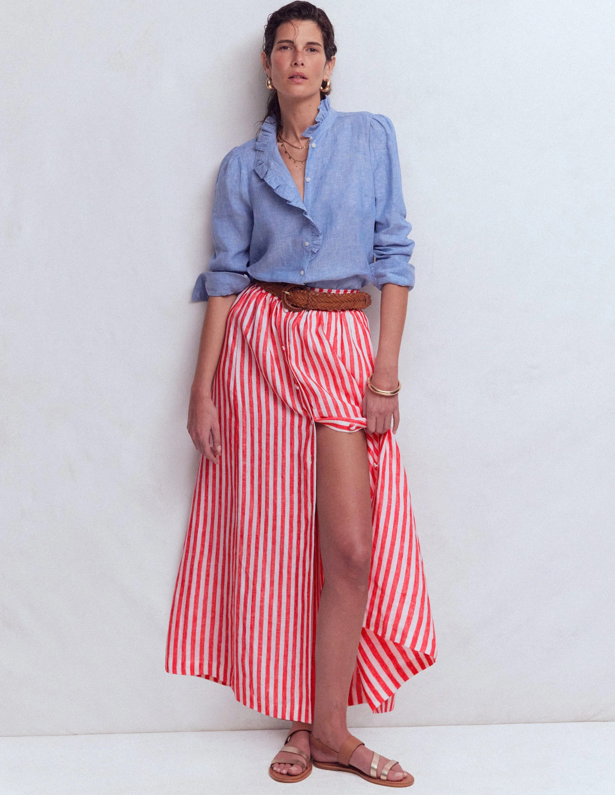 Emma Linen Maxi Skirt-Bright Cherry and Ivory Stripe | Boden (US)