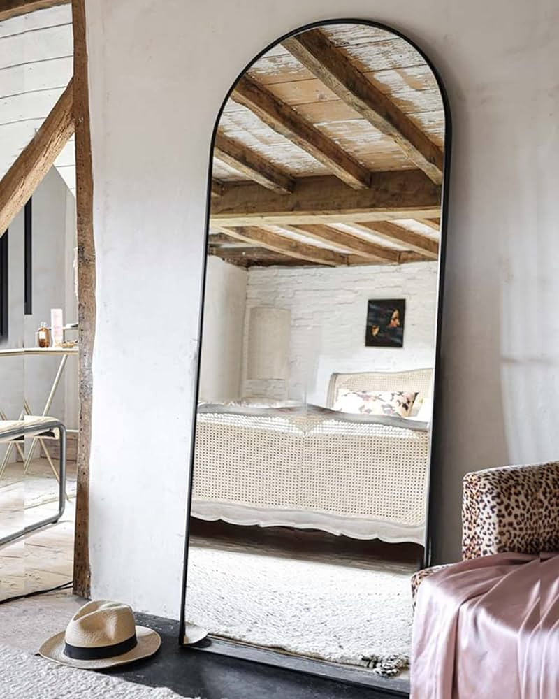 OGCAU Large Full Length Floor Mirror, 65"x22" Arched-Top Freestanding Mirror, Black | Amazon (US)