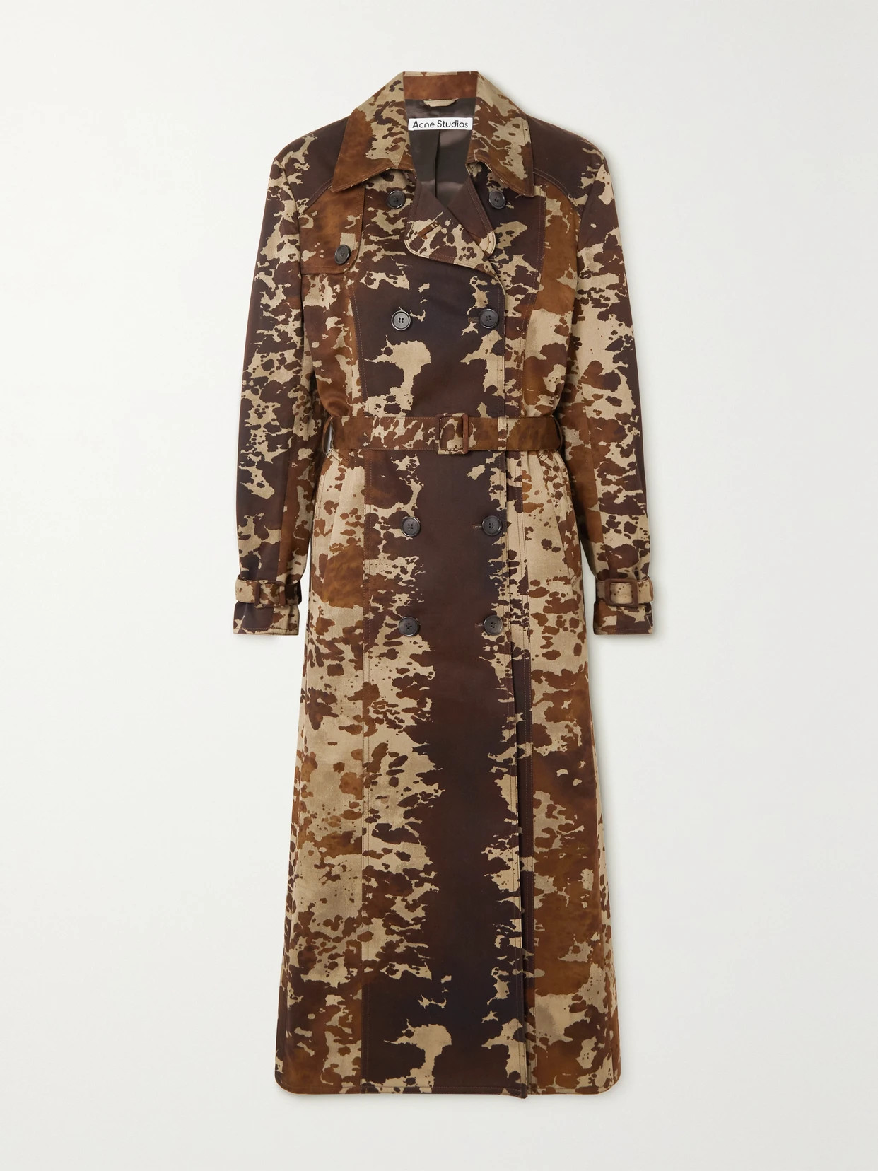 Acne Studios - Double-breasted Cow-print Cotton-gabardine Trench Coat - Brown | NET-A-PORTER (US)