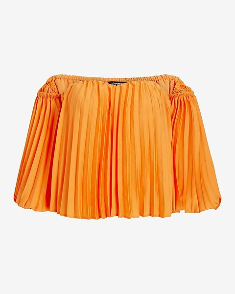 Pleated Off The Shoulder Balloon Sleeve Top | Express
