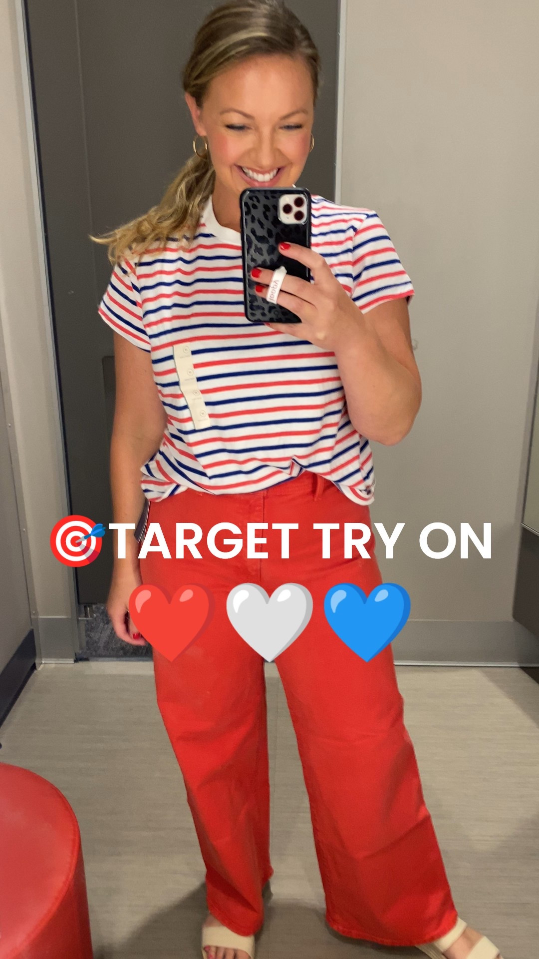 🎯 Target Try On : ❤️🤍💙 Casual Red white and Blue edition perfect for summer ! Love these wide leg sailor jeans and this striped tee! I am 5’5” |Size 8/10 |  Wearing M in Top and Size 10 in jeans 

 #july4th #summeroutfit #redwhiteblueoutfit #widelegsailorpants #casualoutfit #midsizefashion #targetstyle #targettryon #LTKMidsize #LTKSeasonal #LTKFindsUnder50