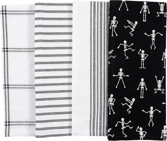 KAF Home Pantry Dancing Skeletons Holiday Kitchen Dish Towel Set of 4, Cotton Rich, 18 x 28-inch | Amazon (US)