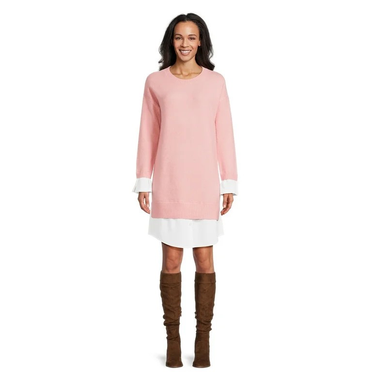 Time and Tru Women's Layered Look Sweater Dress, Sizes XS-XXXL | Walmart (US)