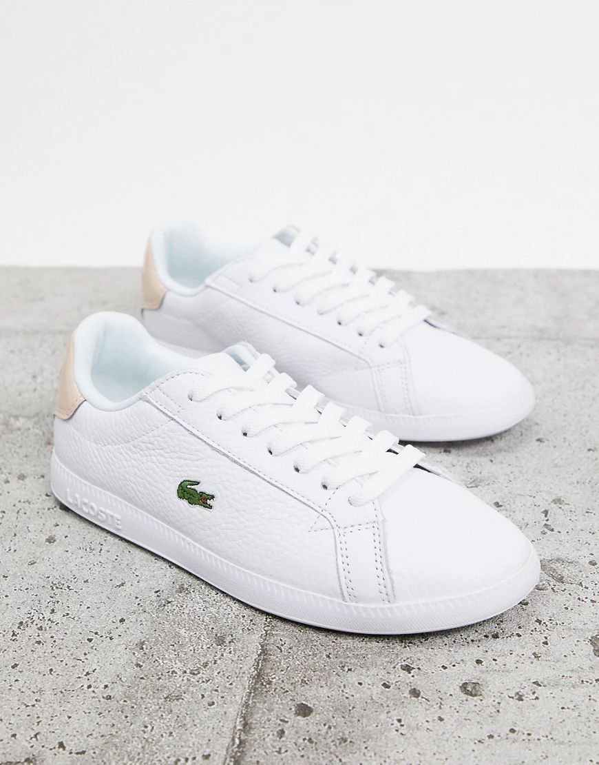 Lacoste Graduate 120 sneakers in white with pink back tab | ASOS (Global)