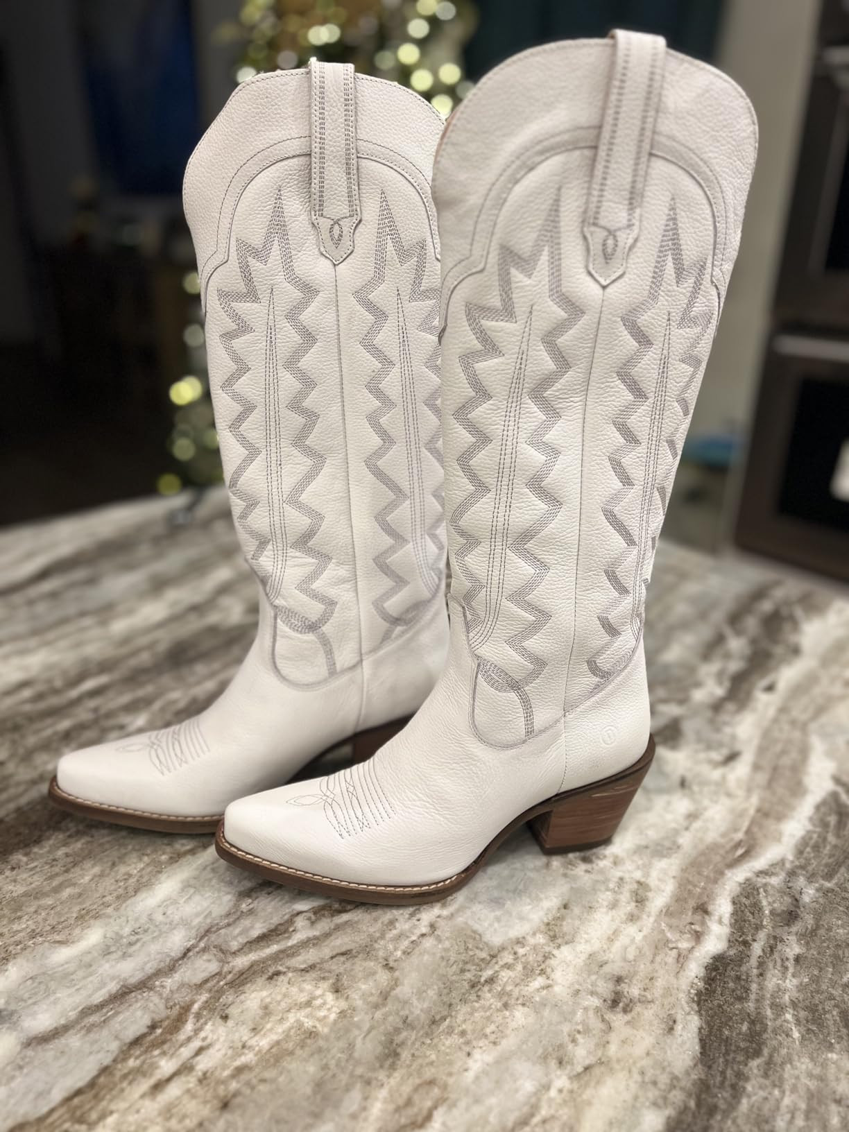 Dingo Womens High Cotton Embroidered Snip Toe Casual Boots Knee High Mid Heel 2-3" - Brown | Amazon (US)