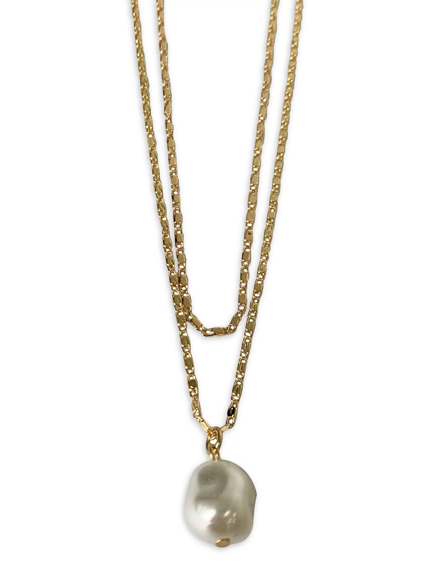 Time and Tru Gold Layered Drop Pearl Necklace | Walmart (US)