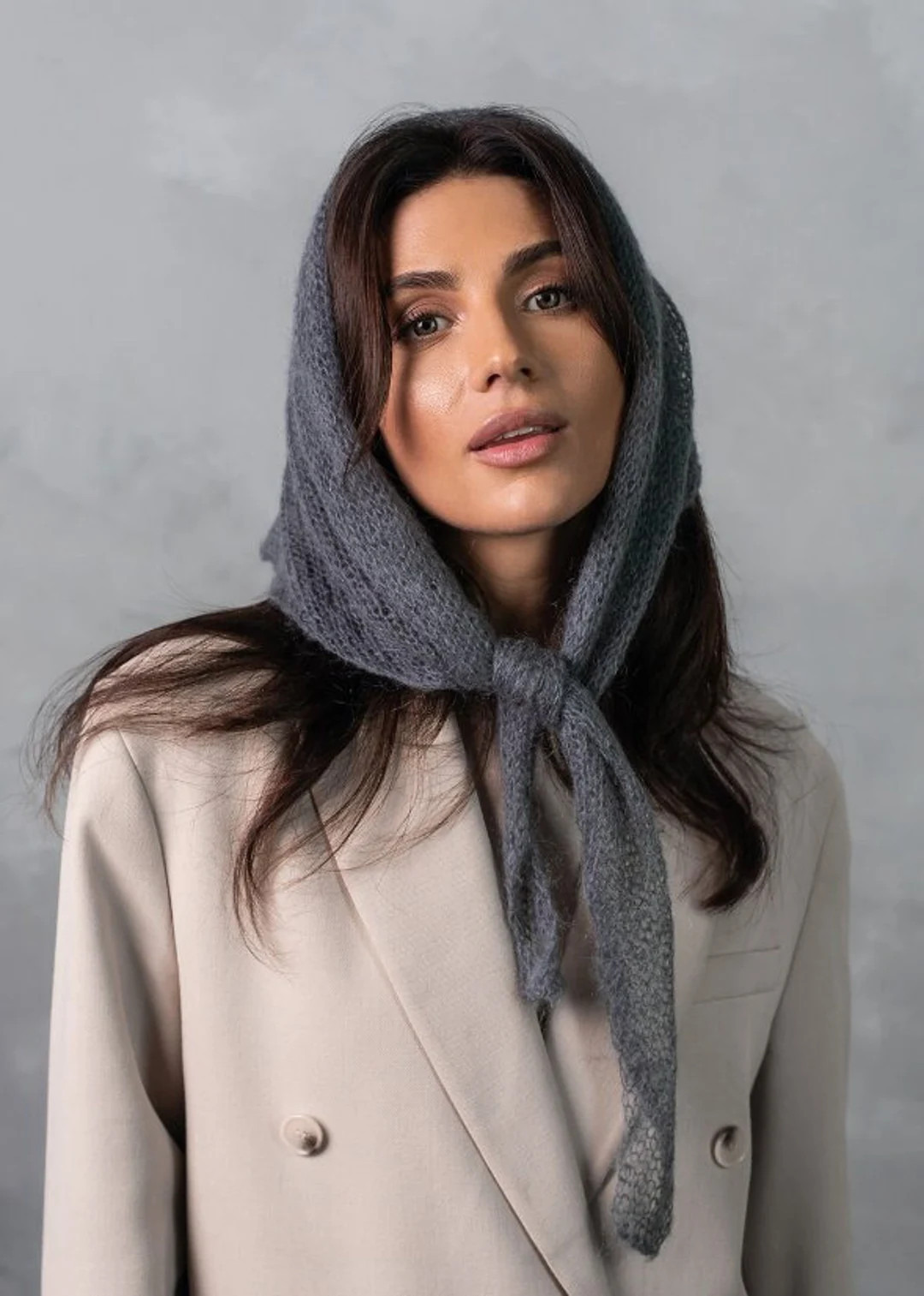 Knitted Headscarf, Graphite Kerchief, Gentle and Soft Headscarf, Spring Fashion Gift - Etsy | Etsy (US)