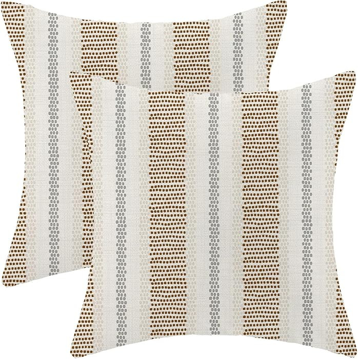 AEIOAE Brown Grey Gray Outdoor Pillow Covers 18 x 18 Inch, Beige Polka Dots Stripe Decor Throw Pi... | Amazon (US)