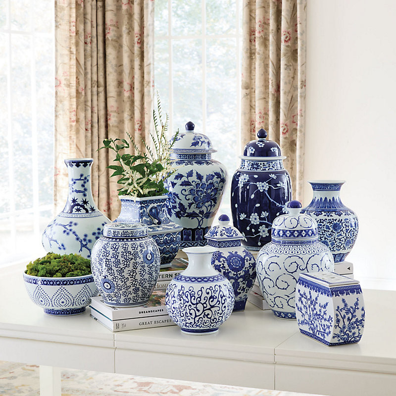 Blue & White Chinoiserie Vase Collection - Low Lidded - Ballard Designs | Ballard Designs, Inc.