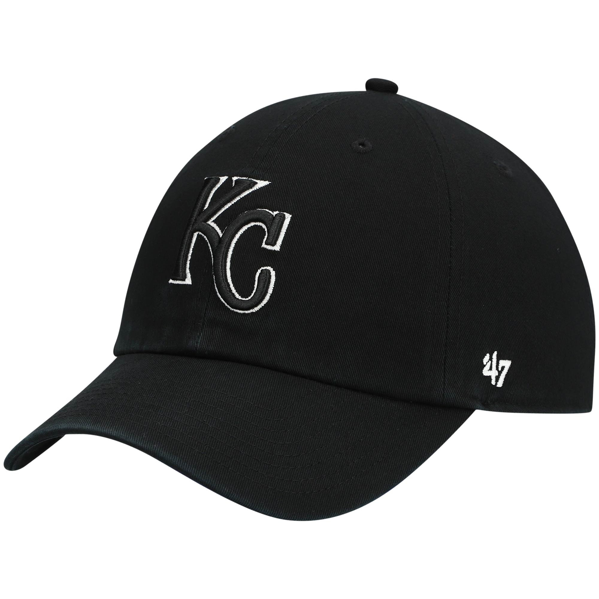 Men's Kansas City Royals '47 Black on Black Logo Clean Up Adjustable Hat | MLB Shop