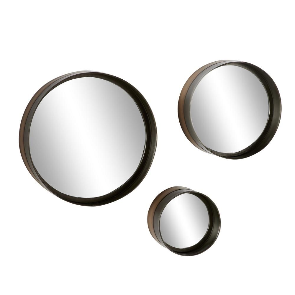 LITTON LANE Round Black And Bronze Rimmed Metal Wall Mirrors, Set Of 3: 16"", 12"", 8 | The Home Depot